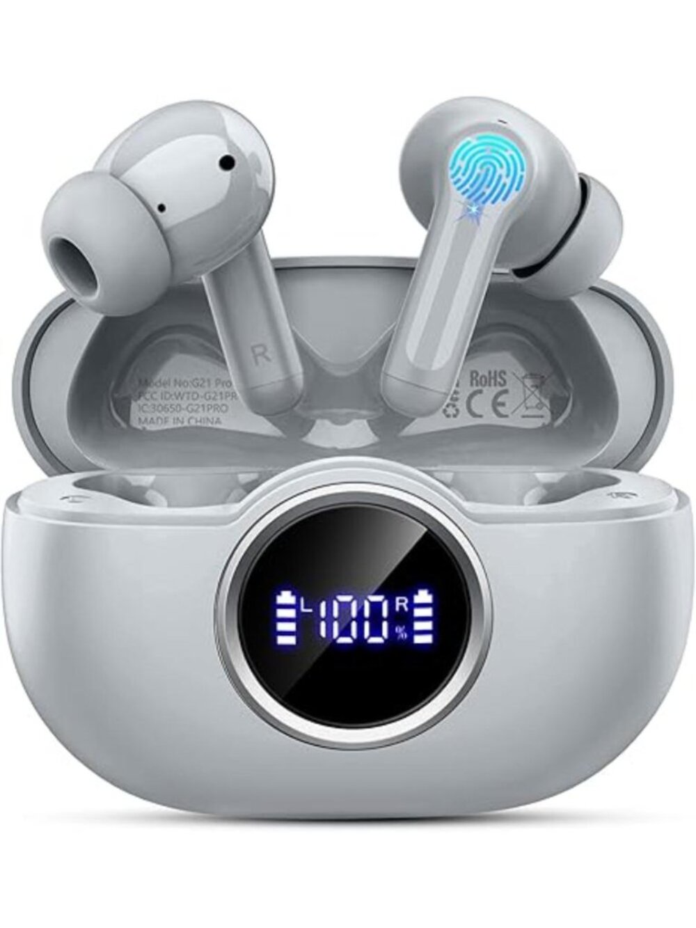 Marble Gray Wireless Earbuds Bluetooth Headphones Android Ios Sport Workout
